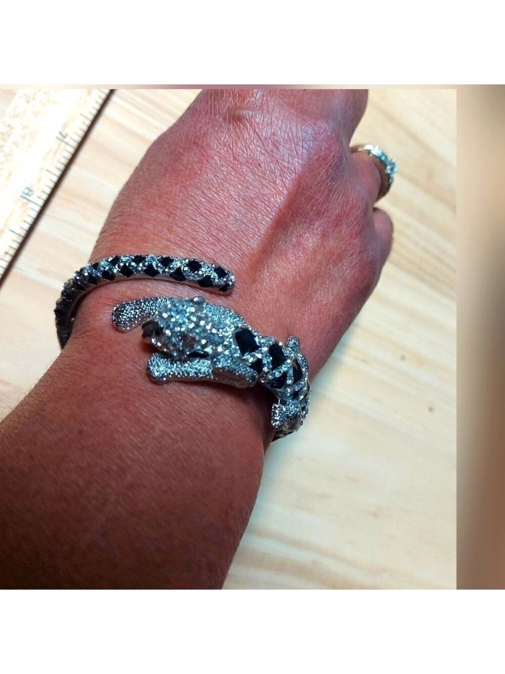 Vintage* Crystal and Black Enamel Leopard Wrap-around Bracelet